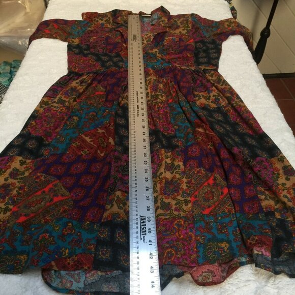 Vintage Breli II Unin Made Women 3/4 Sleeve Paisley Midi Dress Multi Made in USA - Picture 9 of 11